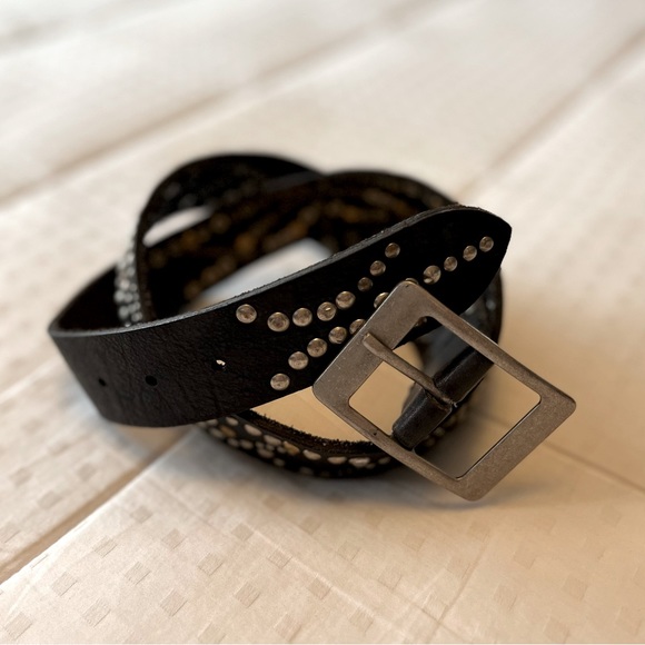 SOLD 💟 Free People Leather Embellished Studded Belt OS Black - Picture 8 of 10